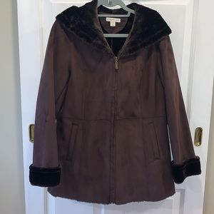 Coldwater Creek Faux Fur, Faux Suede Coat with Hood